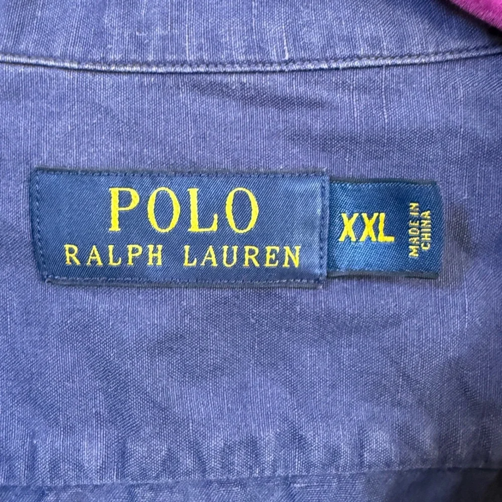 Polo Ralph Lauren Linen Silk Shirt Mens XXL Blue‎ Camp Casual Button Up Resort